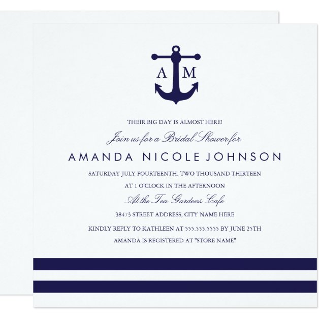 Nautical Navy Bridal Shower Invite