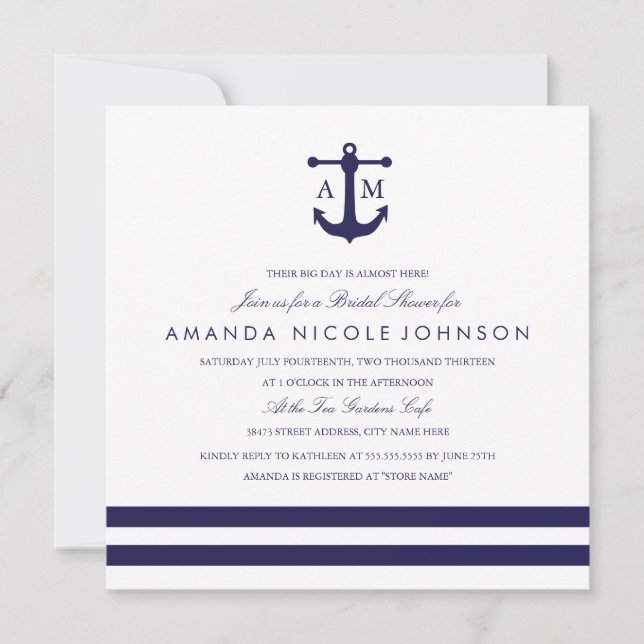 Nautical Navy Bridal Shower Invite (Front)