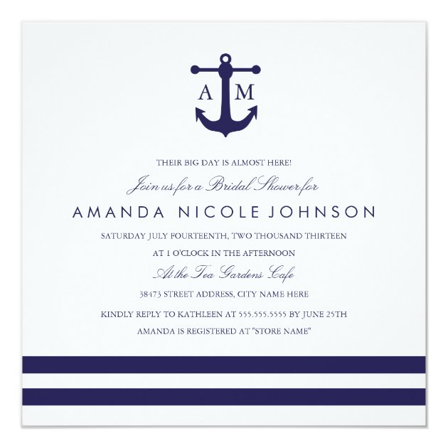 Nautical Navy Bridal Shower Invite