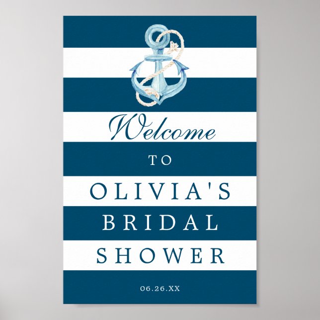 Nautical Navy Bridal Shower Welcome Sign (Front)