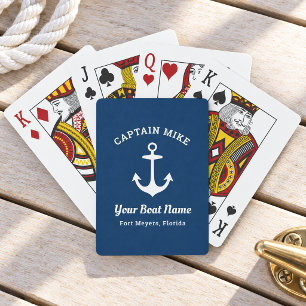 Nautical Navy Captain Boat Name Custom Poker Cards