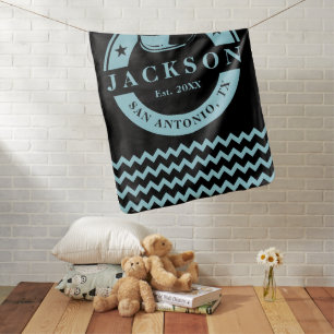 Nautical Navy Captain Hat Mint and Black Chevron Baby Blanket