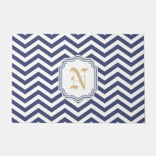 Nautical Navy Chevron Monogramed Doormat