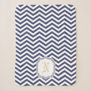 Nautical Navy Chevron Monogramed Sherpa Blanket