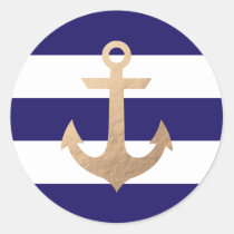 Nautical Navy Classic Round Sticker