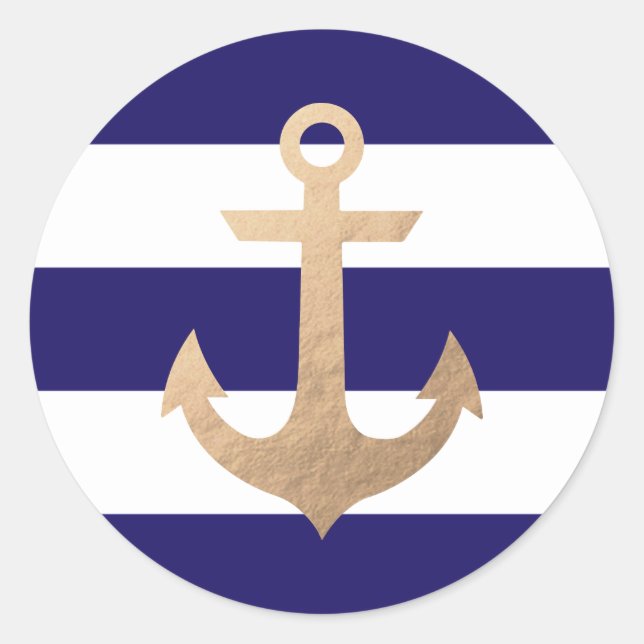 Nautical Navy Classic Round Sticker (Front)