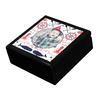 Nautical Navy Coral Boy Nursery Whales & Seashells Keepsake Box