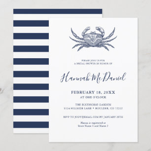 Nautical Navy Crab Bridal Shower Invitation Card
