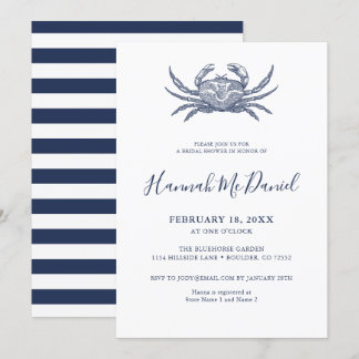 Nautical Navy Crab Bridal Shower Invitation Card