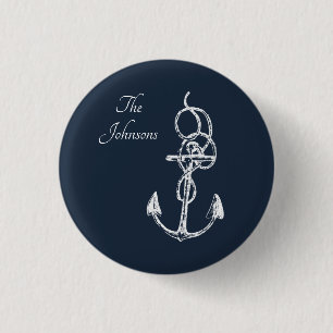 Nautical Navy Custom Family Name Anchor Button