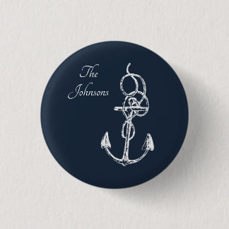 Nautical Navy Custom Family Name Anchor Button