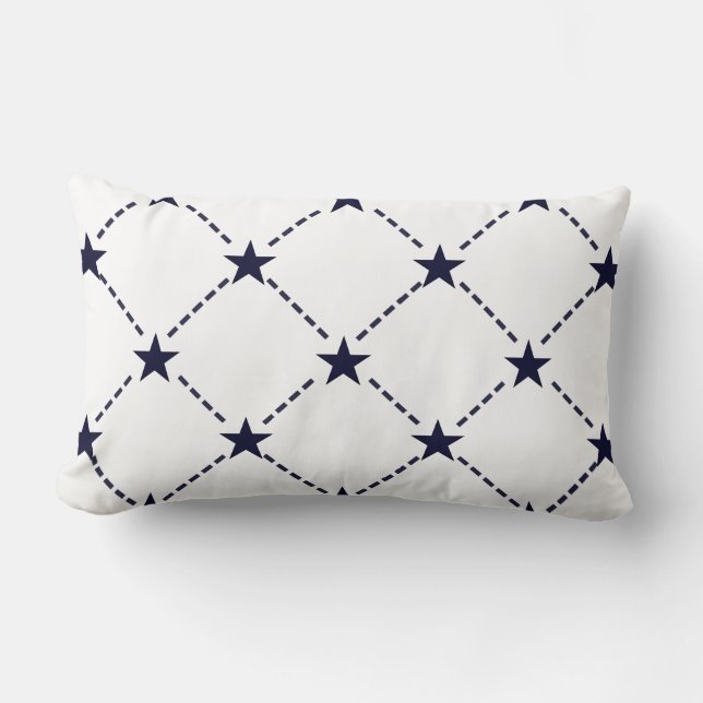 Nautical Navy Dashes & Stars Lumbar Pillow (Front)
