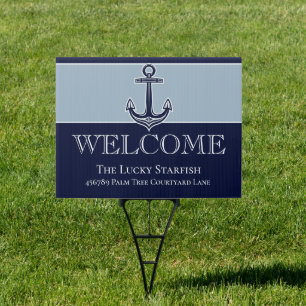 Nautical Navy Dusty Blue Anchor beach house Sign