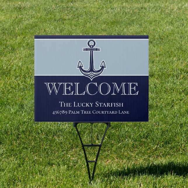 Nautical Navy Dusty Blue Anchor beach house Sign (Insitu)