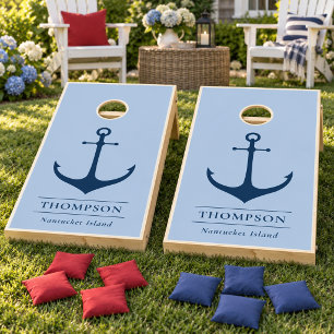 Nautical Navy Dusty Blue Anchor Custom Cornhole Set