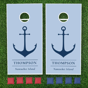 Nautical Navy Dusty Blue Anchor Custom Cornhole Set