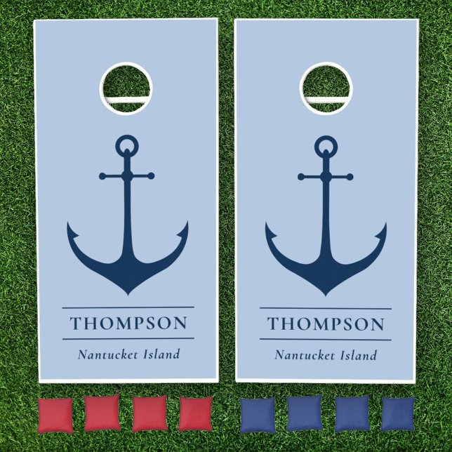Nautical Navy Dusty Blue Anchor Custom Cornhole Set (Creator Uploaded)
