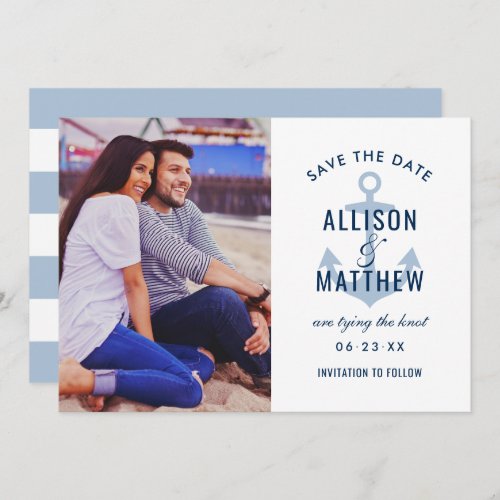 Nautical Navy Dusty Blue Anchor Wedding Photo Save The Date