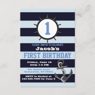 Nautical Navy First Birthday Invitations