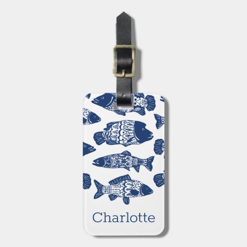 Nautical Navy Floral Fish Luggage Tag