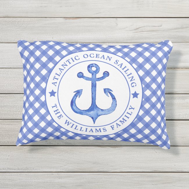 Nautical Navy Gingham Personalized Outdoor Pillow