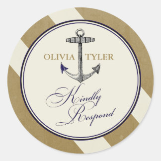 Nautical Navy & Gold Anchor RSVP Classic Round Sticker