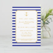 Nautical Navy & Gold Bachelorette Party Invitation (Standing Front)