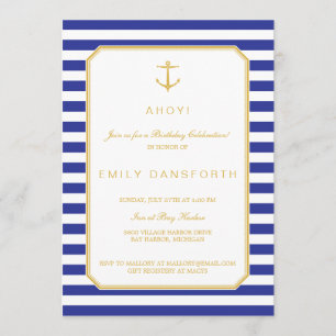 Nautical Navy & Gold Birthday Party Invitation