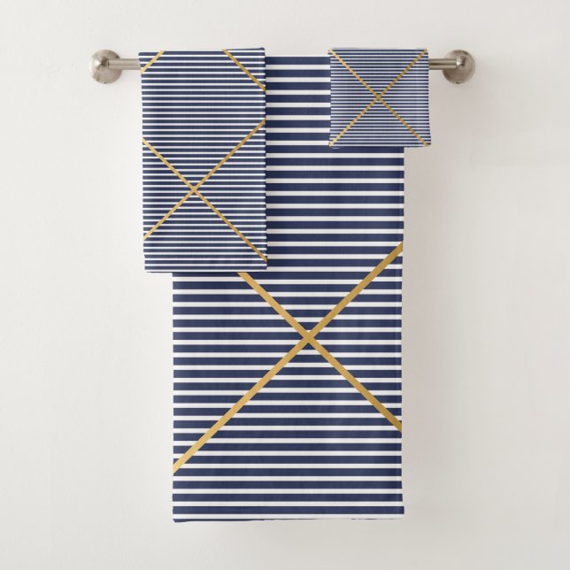 NAUTICAL NAVY GOLD DESIGN BATH TOWEL SET (Insitu)