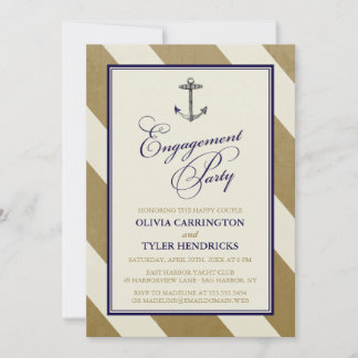 Nautical Navy & Gold Engagement Party Invitation