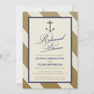 Nautical Navy & Gold Rehearsal Dinner Invitation