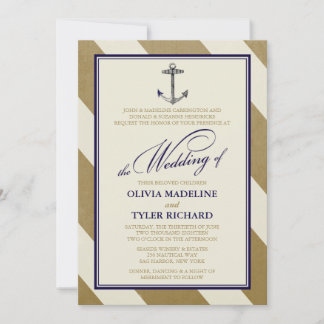 Nautical Navy & Gold Wedding Invitations