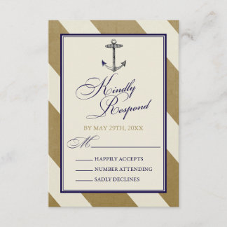 Nautical Navy & Gold Wedding RSVP Cards