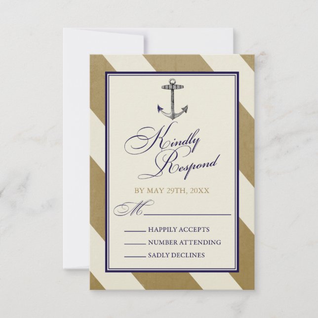Nautical Navy & Gold Wedding RSVP Cards (Front)