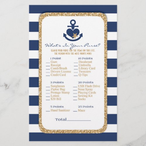 Nautical Navy  Gold Whats In Your Purse Flyer