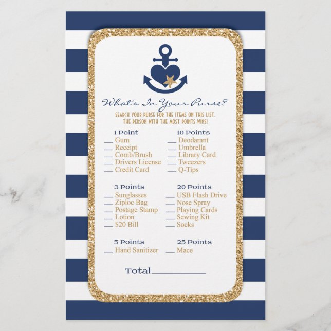 Nautical Navy & Gold What's In Your Purse Flyer (Front)