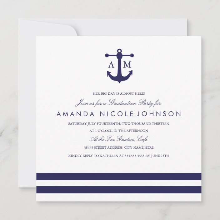 Nautical Navy Graduation Party Invite