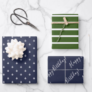 Nautical Navy & Green Birthday Wrapping Paper Sheets