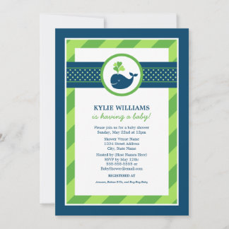 Nautical Navy Green Whale Baby Boy Shower Invitation