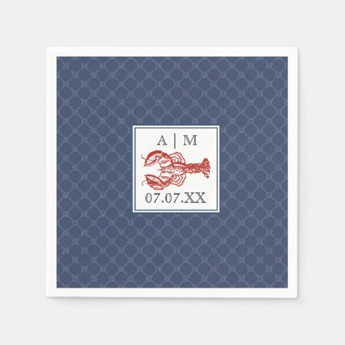 Nautical Navy Knot  Lobster Personalized Napkin