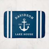 Nautical Navy Lake House Anchor Family Bath Mat