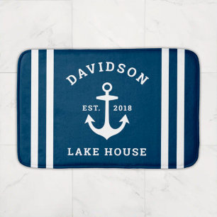 Nautical Navy Lake House Anchor Family Bath Mat