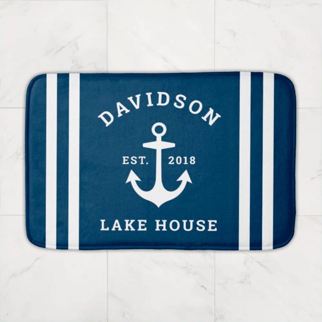 Nautical Navy Lake House Anchor Family Bath Mat (Creator Uploaded)