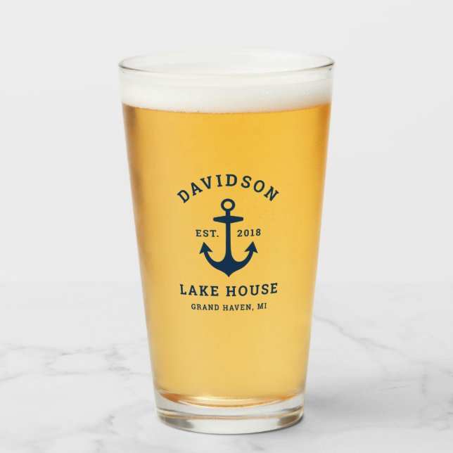 Nautical Navy Lake House Family Custom Glass (Front Filled)