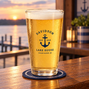 Nautical Navy Lake House Family Custom Glass