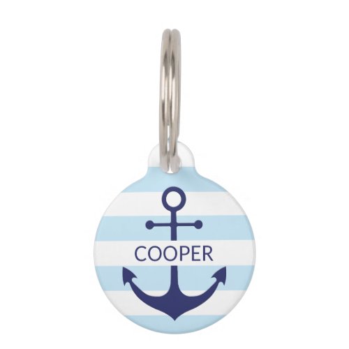 Nautical navy light blue white stripes custom name pet ID tag