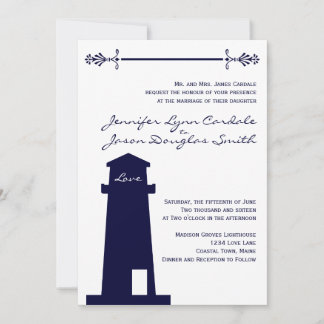 Nautical Navy Lighthouse Wedding Invitations