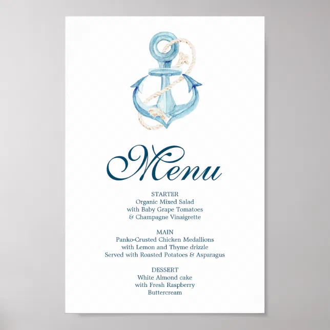 Nautical Navy Menu or Bar Menu Sign | Zazzle