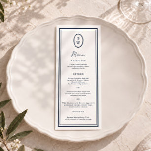 Nautical Navy Monogram Long Wedding Menu Card