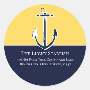 Nautical Navy Mustard Yellow Anchor beach house Classic Round Sticker